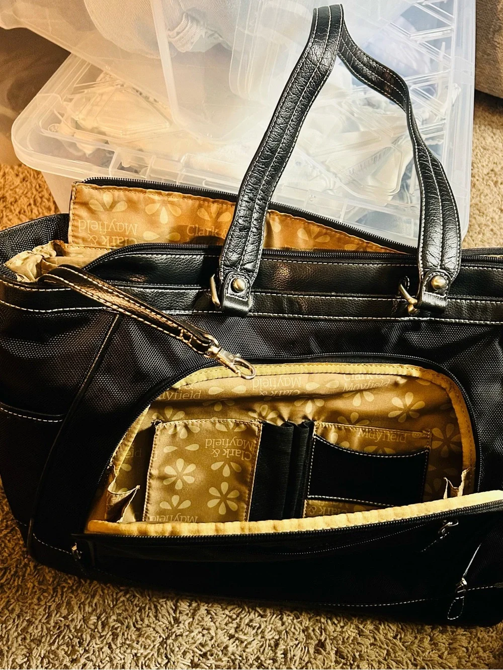 Laptop Tote Bag Black Leather Classic Women’s Work Carry All Bag